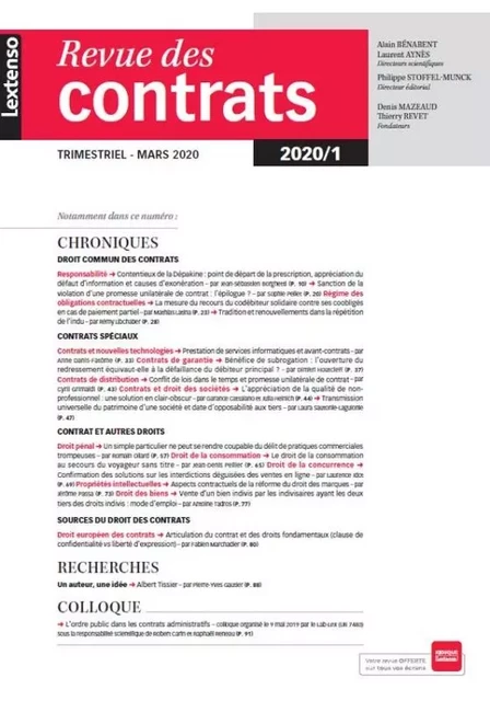 Revue des contrats N°1-2020 -  Collectif - LGDJ