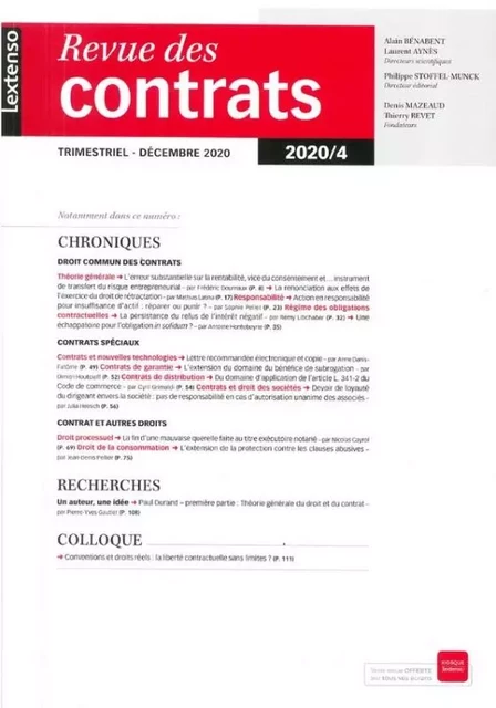 Revue des Contrats n°4-2020 -  Collectif - LGDJ