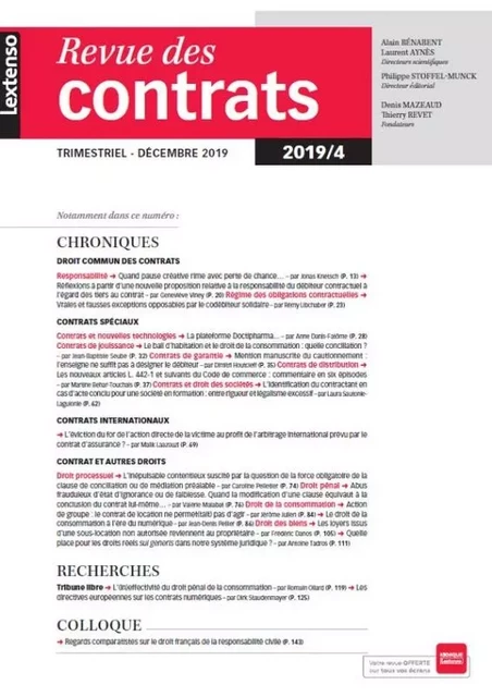 Revue des contrats RDC N°4-2019 -  Collectif - LGDJ