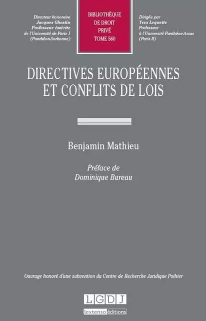 directives européennes et conflits de lois - Benjamin Mathieu - LGDJ