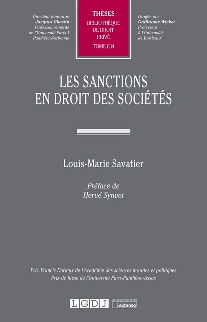 Les sanctions en droit des sociétés - Louis-Marie Savatier - LGDJ