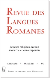 Revue des langues romanes Tome 122 n° 2 : Le texte religieux occitan moderne et contemporain