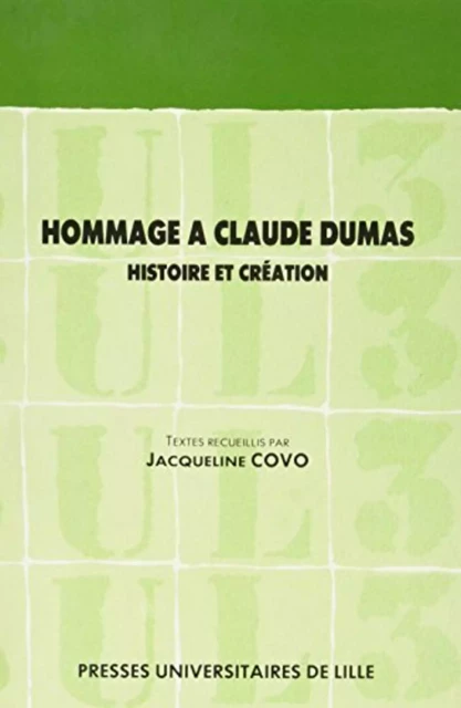 Hommage à Claude Dumas - Jacqueline Covo - PU SEPTENTRION