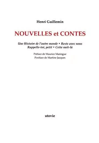 Nouvelles et contes - Henri Guillemin - Utovie/Guillemin