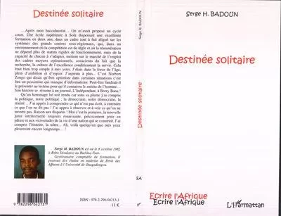 Destinée solitaire - Serge H. Badoun - Editions L'Harmattan