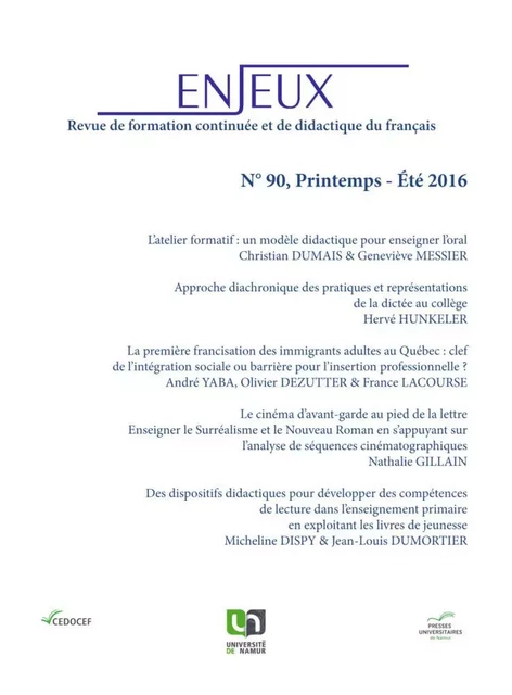 ENJEUX 90. PRINTEMPS - ETE 2016 -  - PU NAMUR