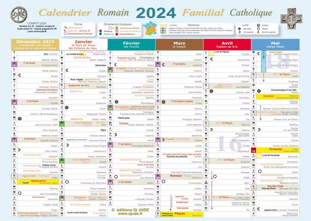 Calendrier familial catholique romain 2024 petit (A4) -  Equipe éditoriale  St Jude - SAINT JUDE