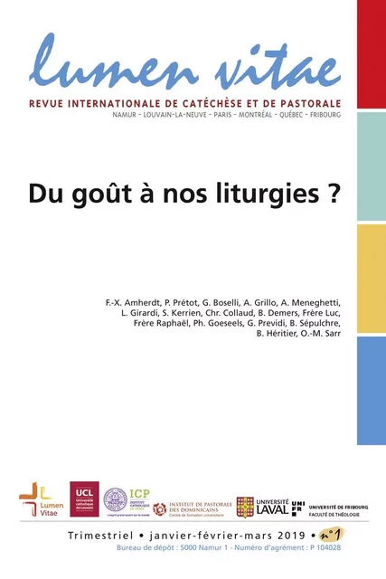 Lumen Vitae - numéro 1 Du goût à nos liturgies ? -  Collectif - RIRTP