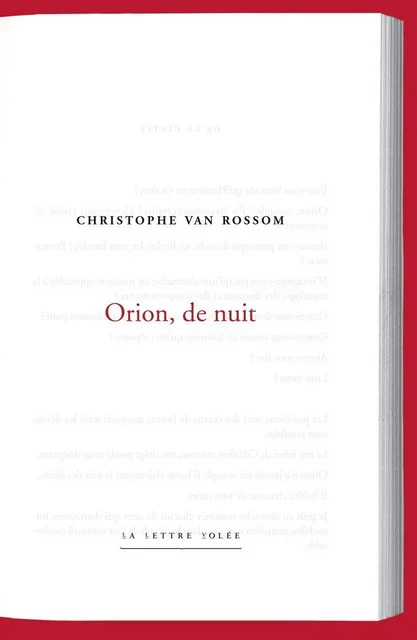 Orion, de Nuit - Christophe Van Rossom - La lettre volée