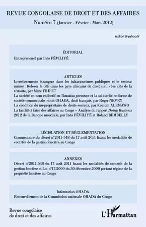 Revue congolaise de droit et des affaires - Inès FÉVILIYÉ - Editions L'Harmattan