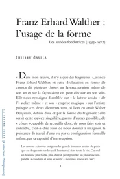 FRANZ ERHARD WALTHER : l'USAGE DE  LA FORME