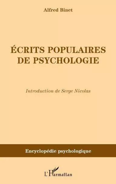 Ecrits populaires de psychologie - Alfred Binet - Editions L'Harmattan