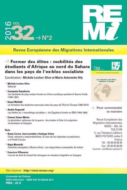 FORMER DES ELITES : MOBILITES DES ETUDIANTS D AFRIQUE AU NORD DU SAHARA DANS LES -  Collectif - UNIV POITIERS