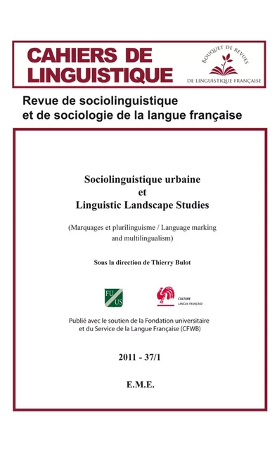 Sociolinguistique urbaine et Linguistic Landscape Studies - Thierry Bulot - EME Editions