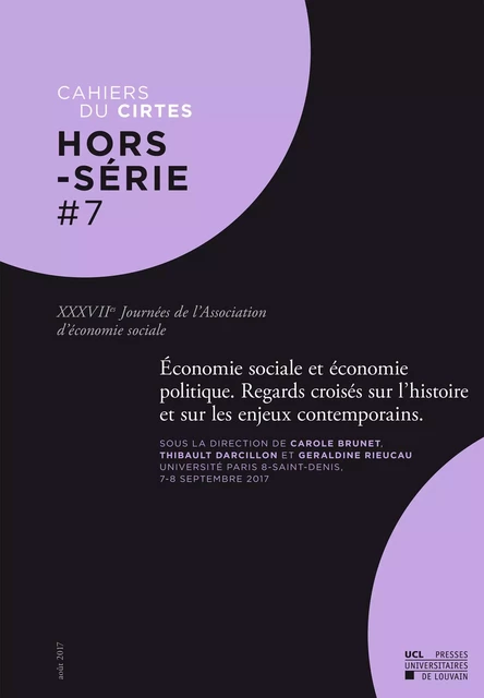 ECONOMIE SOCIALE ET ECONOMIE POLITIQUE REGARDS CROISES SUR L'HISTOIRE ET SUR LES ENJEUX CONTEMPORAIN -  - PU LOUVAIN