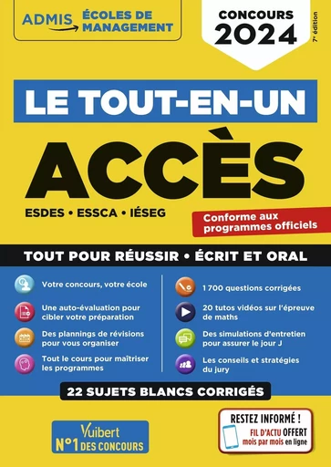 Le tout-en-un ACCES - 22 sujets blancs - Ecrits et oraux - Tutos offerts - Anne-Marie Bonnerot, Marie-Laure Boursat, Sophie Mattern, Benoît Thierry-Hildenbrand, Jean-Dominique Picchiottino - VUIBERT