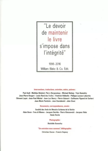 Le Devoir de maintenir le livre s'impose dans l'intégrité -  Collectif - William Blake & Co.