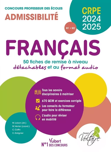 Français - CRPE 2024-2025 - 50 fiches de remise à niveau - Clarisse Coffin, Matthieu Verrier, Catherine Dolignier - VUIBERT