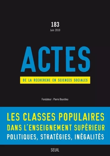 Actes de la recherche en sciences sociales,  n°183 -  Collectif - LE SEUIL EDITIONS