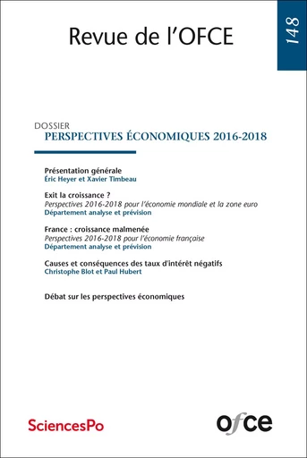 N° 148 : PERSPECTIVES ÉCONOMIQUES 2016-2018 -  OFCE - OFCE