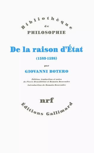 De la raison d'État - Giovanni Botero - GALLIMARD