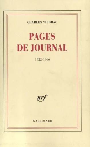 Pages de journal - Charles Vildrac - GALLIMARD