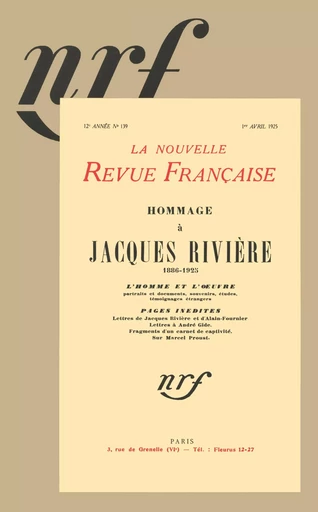 Hommage à Jacques Rivière -  Collectifs - GALLIMARD