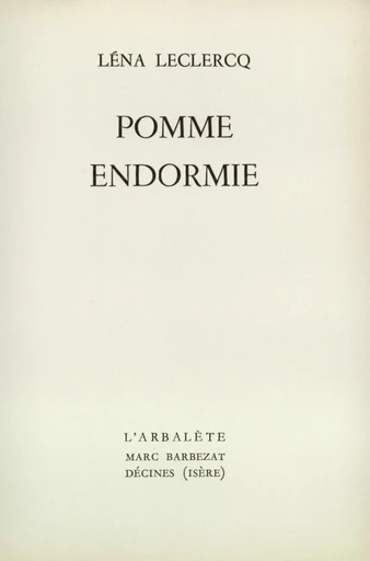 Pomme endormie - Léna Leclercq - GALLIMARD