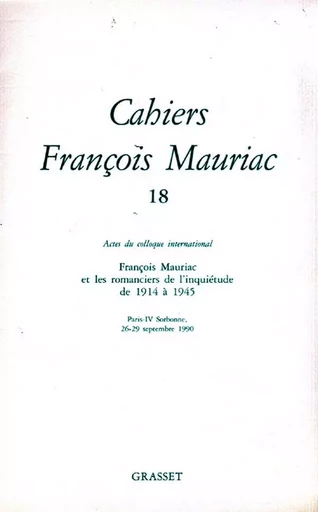 Cahiers numéro 18 - FRANCOIS Mauriac - GRASSET