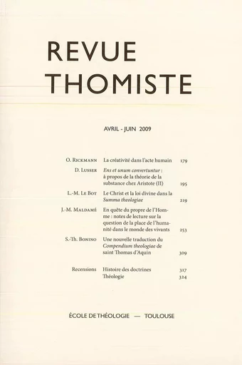 Revue thomiste - N°2/2009 -  - Klincksieck