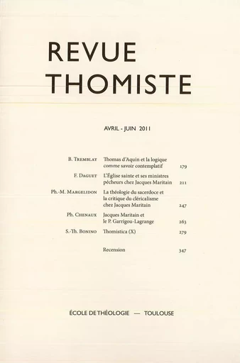 Revue thomiste - N°2/2011 -  - Klincksieck