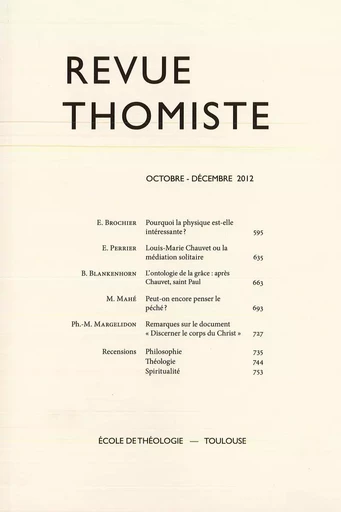 Revue thomiste - N°4/2012 -  - Klincksieck