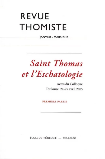 Revue thomiste - N°1/2016 -  - Klincksieck