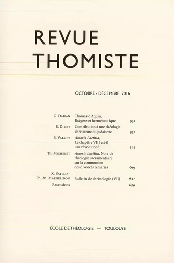 Revue thomiste - N°4/2016 -  - Klincksieck