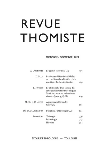 Revue thomiste - N°4/2021 -  - Klincksieck