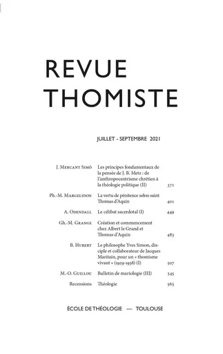 Revue thomiste - N°3/2021 -  - Klincksieck