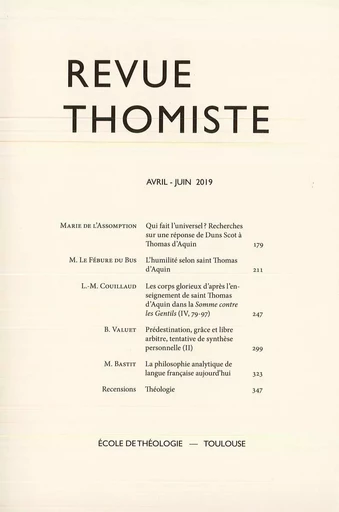 Revue thomiste - N°2/2019 -  - Klincksieck