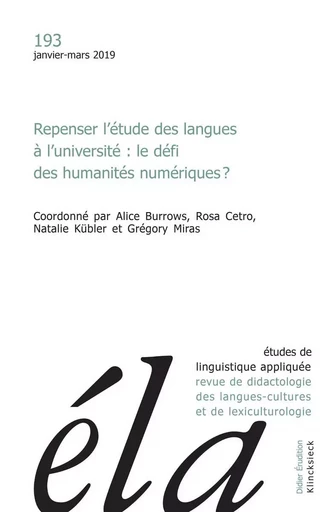 Études de linguistique appliquée - N°1/2019 -  - Klincksieck