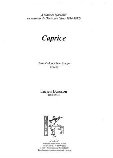 Caprice pour violoncelle et harpe - Lucien DUROSOIR - MEGEP