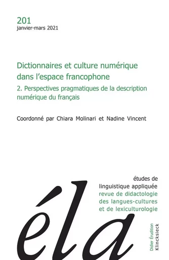 Études de linguistique appliquée - N°1/2021 -  - Klincksieck