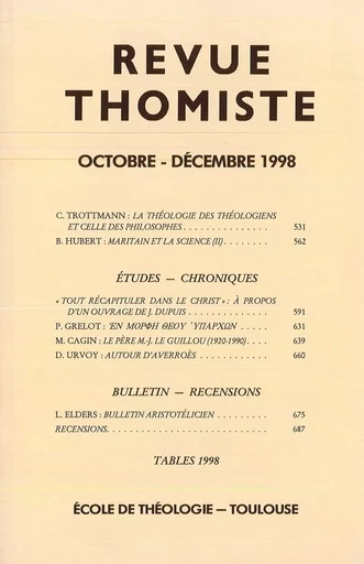 Revue thomiste - N°4/1998 -  - Klincksieck