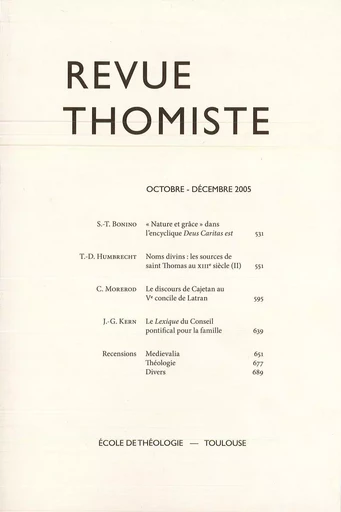 Revue thomiste - N°4/2005 -  - Klincksieck