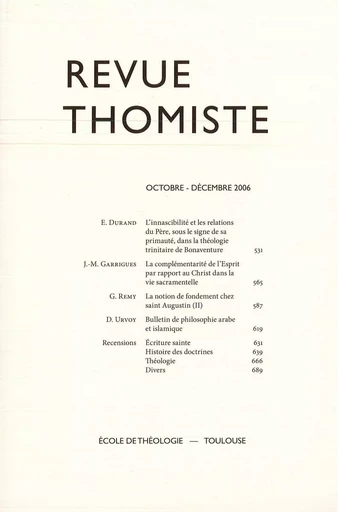 Revue thomiste - N°4/2006 -  - Klincksieck