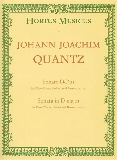 JOHANN JOACHIM QUANTZ : SONATA IN D MAJOR - SONATE EN RE MAJEUR - FLUTE, HAUTBOIS VIOLON ET BC -  JOHANN JOACHIM QUANT - BARENREITER