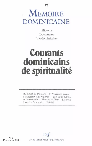 MEMOIRE DOMINICAINE - NUMERO 2 COURANTS DOMINICAINS DE SPIRITUALITE -  COLLECTIF GRF - CERF