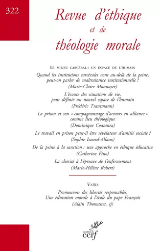 Revue d'éthique et de théologie morale 322 -  COLLECTIF GRF - CERF