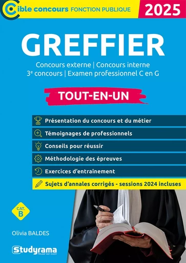 Greffier – Tout-en-un (Catégorie B – Concours 2025-2026) - Olivia Baldes - STUDYRAMA