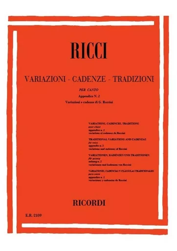 L. RICCI : VARIAZIONI - CADENZE TRADIZIONI PER CANTO - APP. 2  - CHANT -  CONDUCTEUR -  L. RICCI - RICORDI