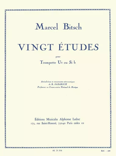 MARCEL BITSCH : 20 ETUDES POUR TROMPETTE EN UT OU SI BEMOL -  MARCEL BITSCH - ALPHONSE LEDUC