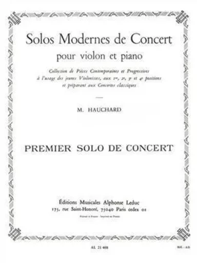 MAURICE HAUCHARD: FIRST CONCERT SOLO (VIOLIN/PIANO) -  HAUCHARD, MAURICE (C - ALPHONSE LEDUC